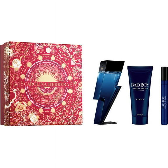 Bad Boy Cobalt by Carolina Herrera 3pcs Gift Set ( 3.4oz EDP Spray 3.4oz S/G 0.33oz EDP Spray ) for MEN