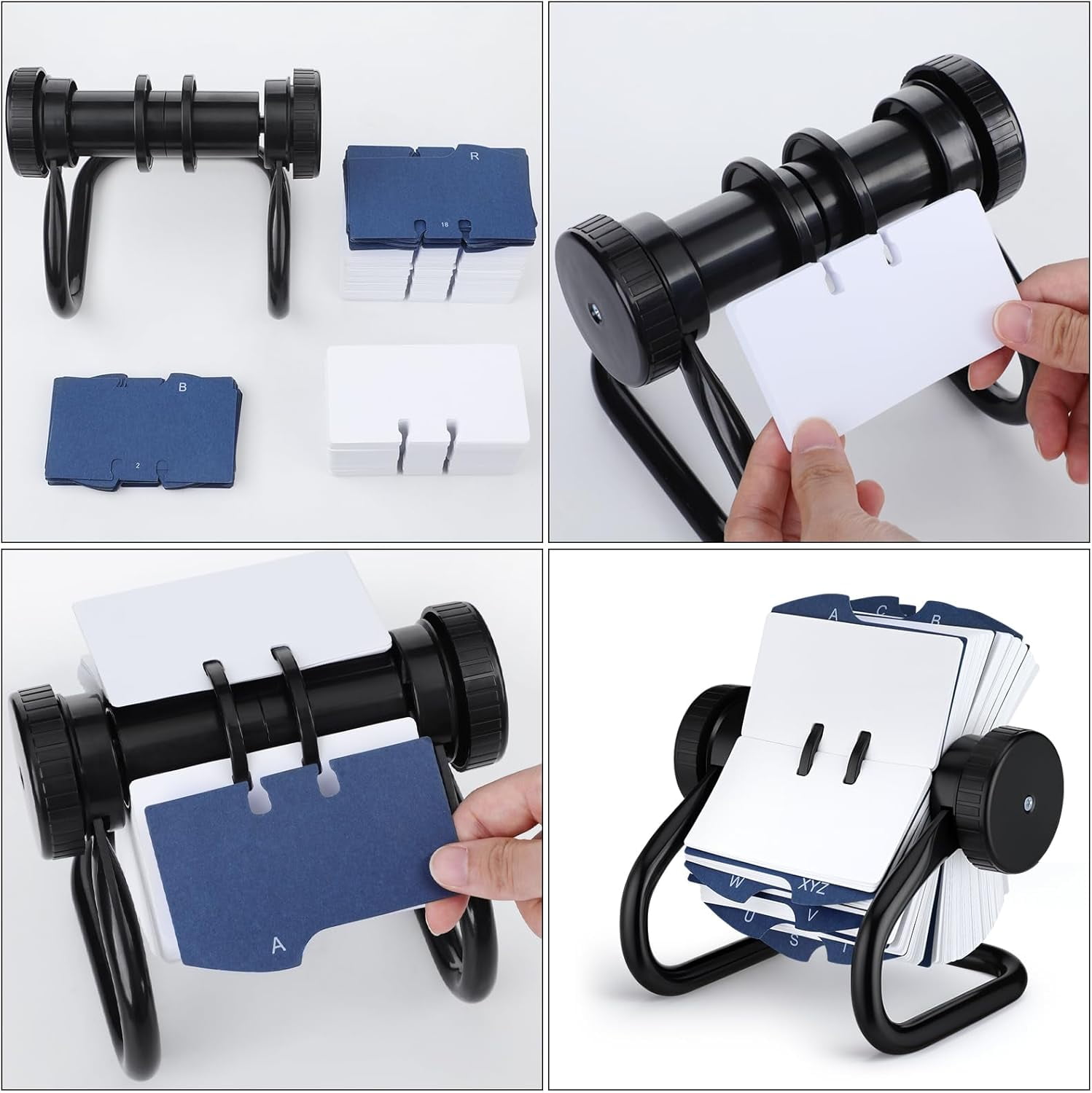 Rotary Business Card Holder with 500 Cards and 24 A-Z Index Tabs for Office Desk Storage