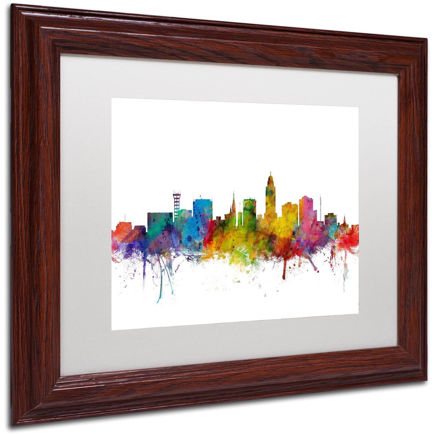 Trademark Fine Art 'Lincoln Nebraska Skyline' Canvas Art by Michael Tompsett, White Matte, Wood Frame