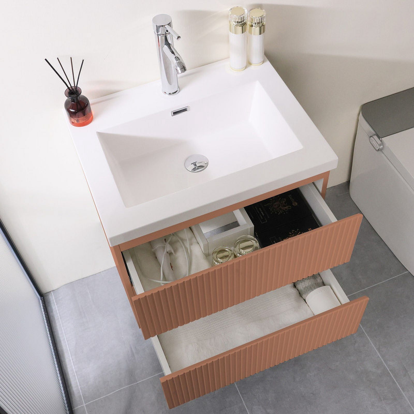 Wonline 23.8inch Bathroom Vanity Cabinet with Sink and Double Drawers(Mute Orange)