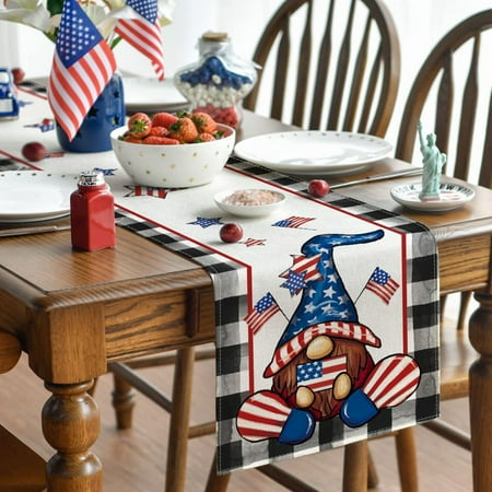 

Hanzidakd Decorative Table Banner 2023 Independence Day Table Flag Patriotic Stripes Wired Edge Ribbon Printing Customized Satin Flag Ribbon For Holiday Craft Decoration