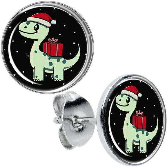 Body Candy Christmas Earrings - Stainless Steel Winter Holiday Dinosaur Pierced Stud Earrings Set for Women Men