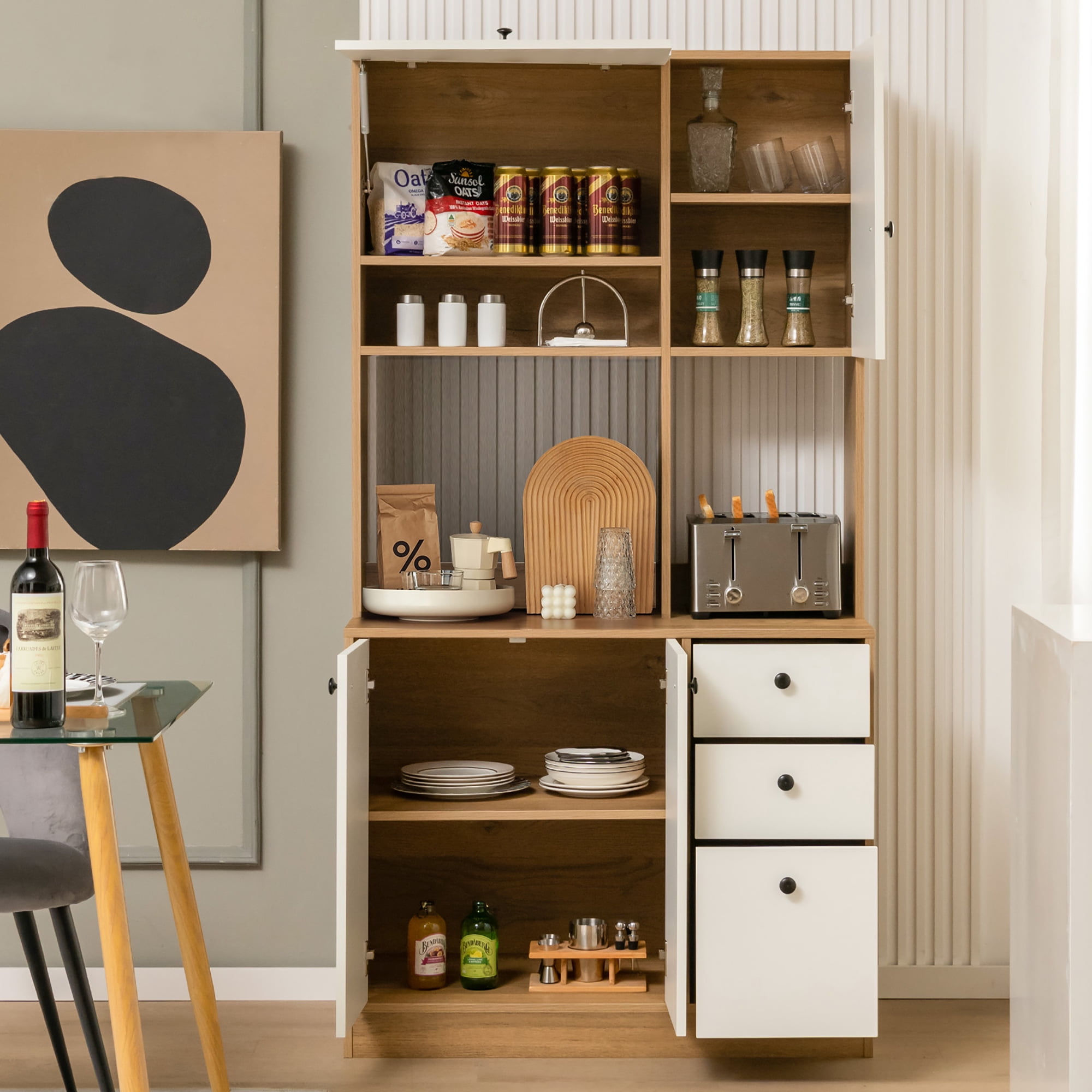 Costway 71'' Tall Kitchen Pantry Buffet Hutch Freestanding Storage Cabinet 4 Doors White
