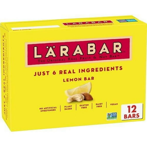 Larabar Lemon Bar, Gluten Free Vegan Fruit & Nut Bars, 1.6 Oz Bars, 12 Ct - Pack of 2