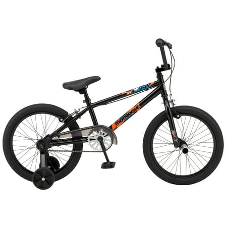Mongoose Switch Kids Bike with Training Wheels, 18 Inch Wheels, Ages 5-9, Black