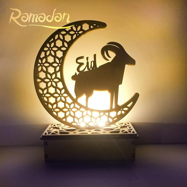 Ramadan Hollow Decoraciones Calado Talla Madera Luz Durable Mesa Luz Artesanía Inevent HA039834-03