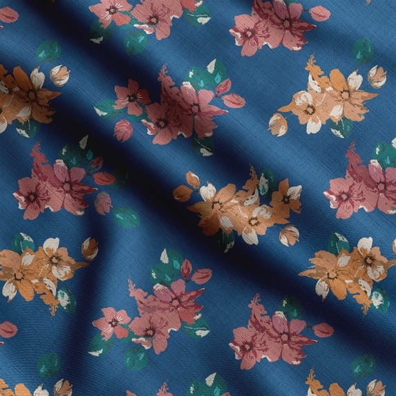 Soimoi Floral Print,Cotton Poplin, Sewing Fabric Sold by The Yard 42 Inch Wide,Sewing Craft Quilting/Quilt Making Fabric, Teal Blue
