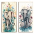 thumbnail image 2 of Designart "Adorable Baby Elephant in Floral Surroundings I" Animals Elephant Framed Wall Art Set Of 2 - Children's Art Grey Framed Canvas Set For Living Room Decor, 2 of 6