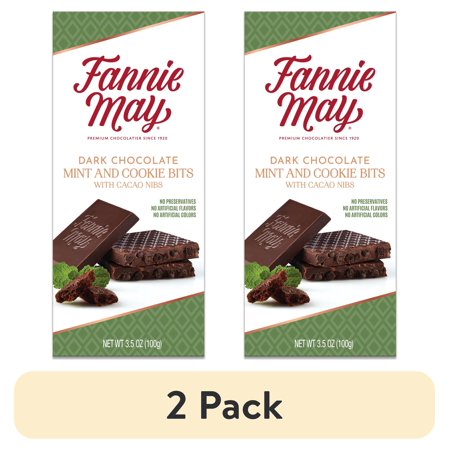(2 pack) Fannie May Dark Chocolate Mint Tablet with Cookie Bits, Rich and Decadent Flavor in a Spectacular 3.5 oz Premium Chocolate Bar