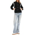 thumbnail image 2 of Bomber Jacket Women Casual Button Down Baseball Varsity Jacket School Outfits Fall Coats Fashion Clothes 2025 XS Black, 2 of 6