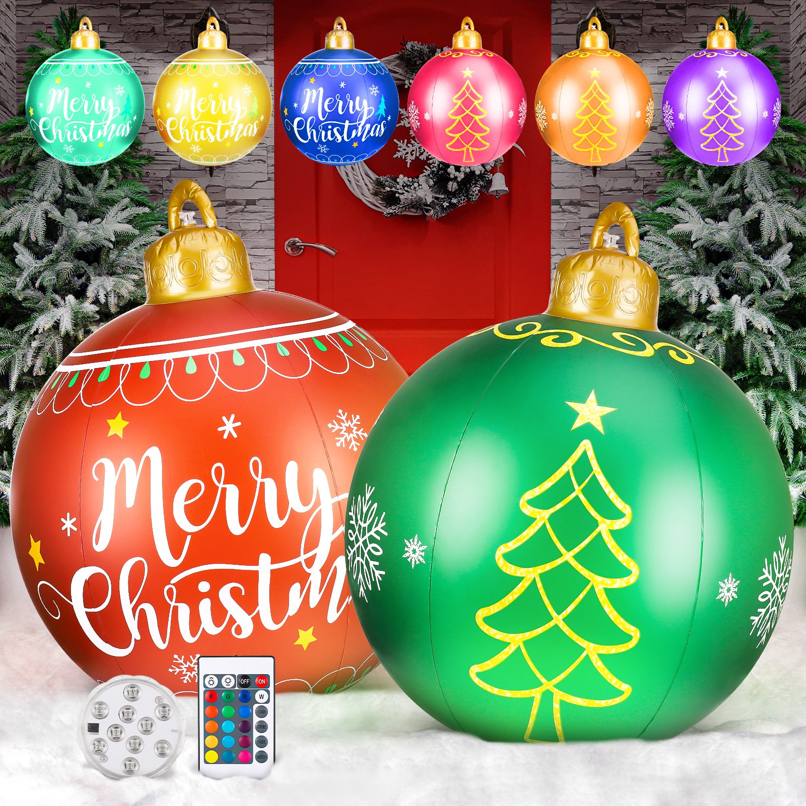 HEQUSIGNS 2 Pack Christmas Inflatable Ball with LED String, 24 Inch