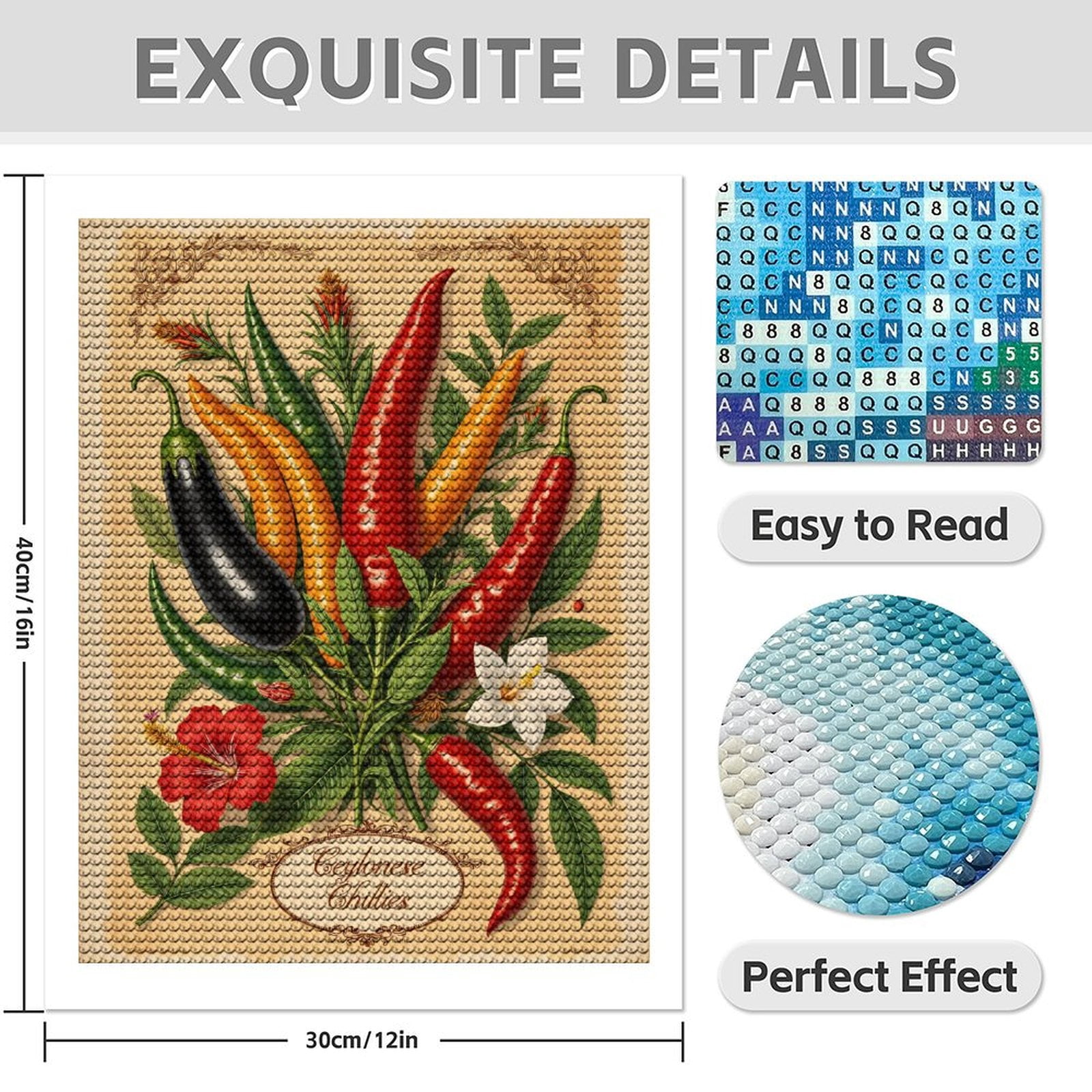Diamond Art Kit for Adults, Vibrant Tropical Peppers Art Print Diamond Painting for Adults Beginners, DIY Diamond Art Painting Kits, 5D Diamond Painting Crafts for Home Decor 12x16 Frameless