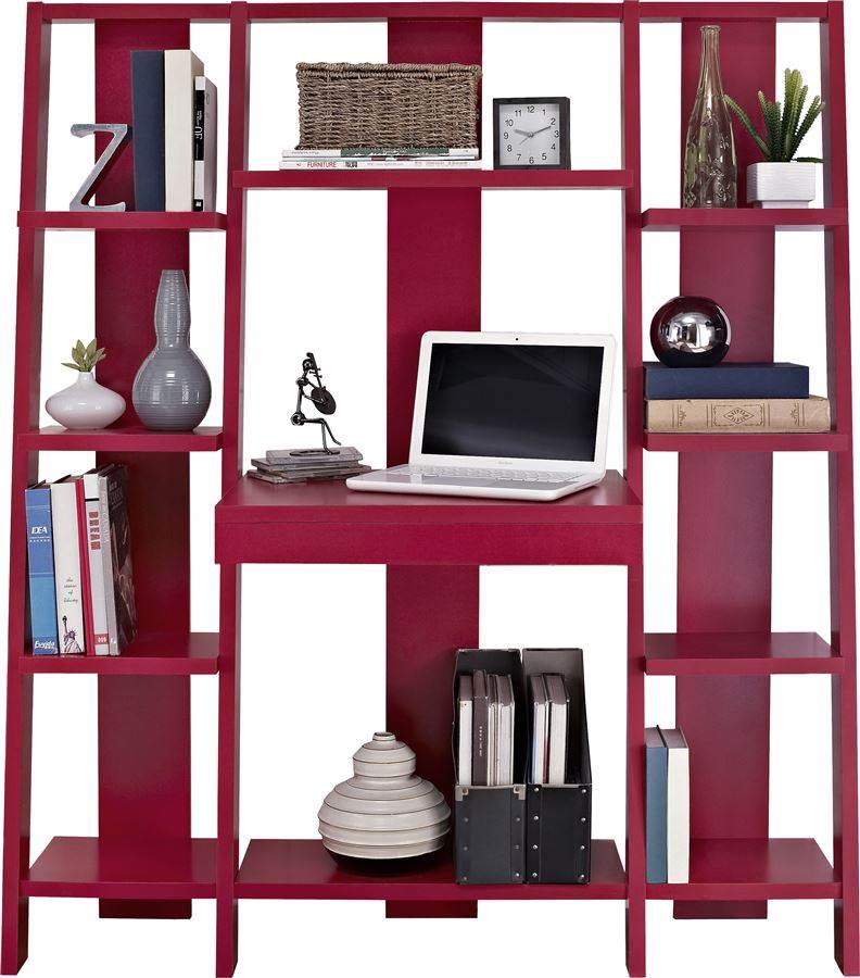 Ladder Bookcase with Desk in Red