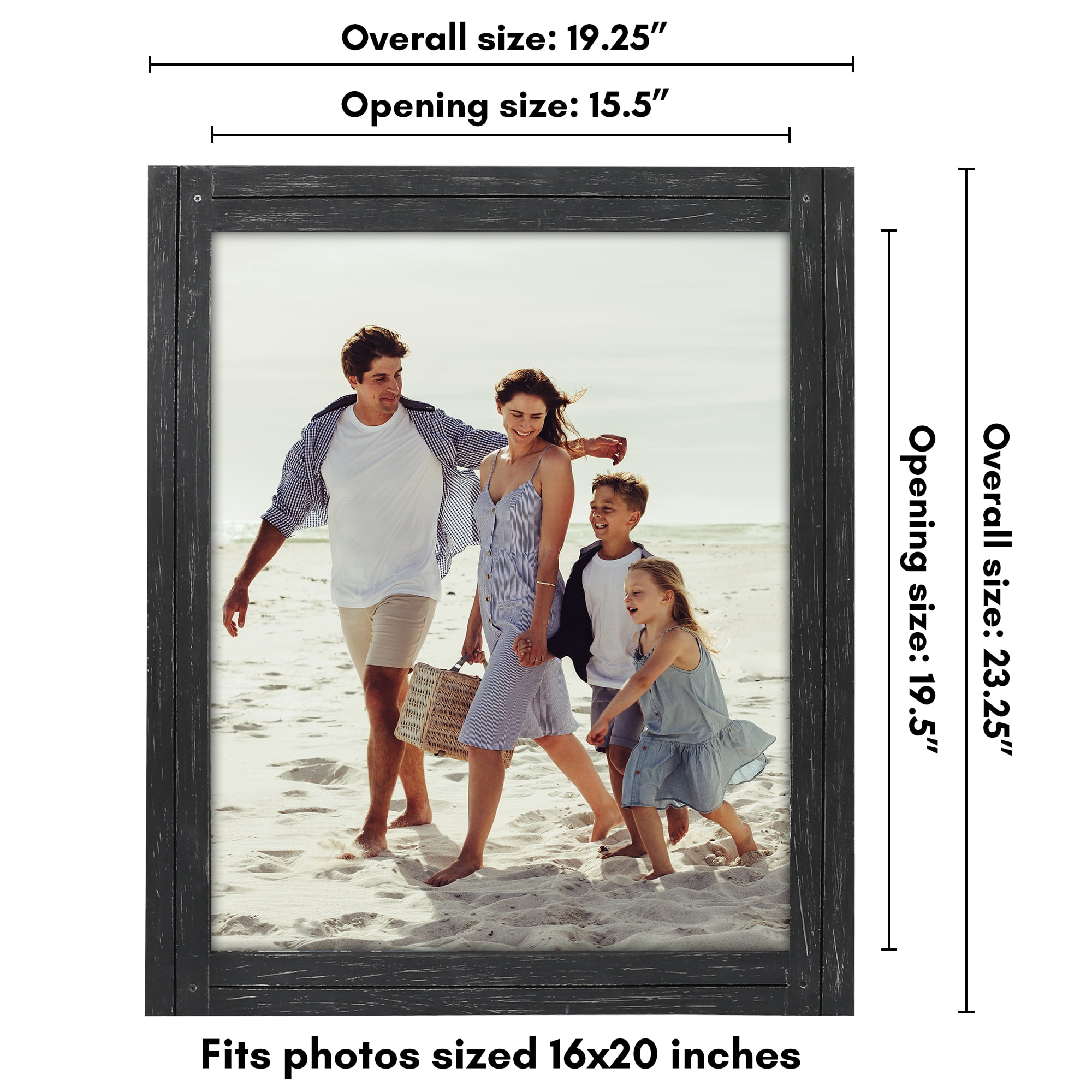 Americanflat 16x20 Picture Frame with Polished Plexiglass Hampton Collection Distressed Wall - Charcoal Black