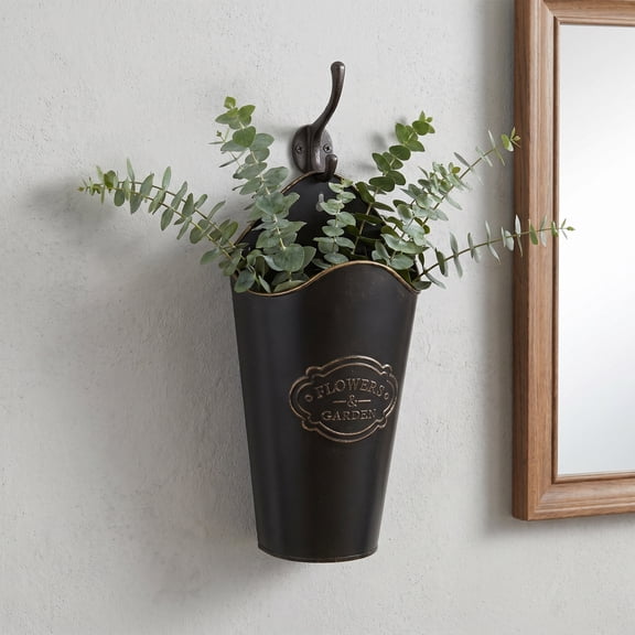 LOLIPPYY Black Galvanized Metal Wall Planter, for Indoor and Outdoor Balcony Gardening Decor