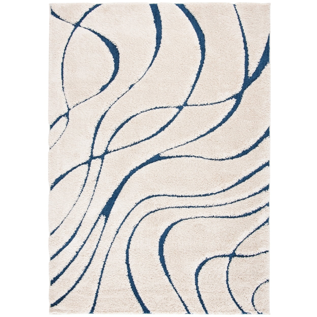 SAFAVIEH Florida Tamzen Abstract Shag Runner Rug, Cream/Blue, 2'3" x 5'
