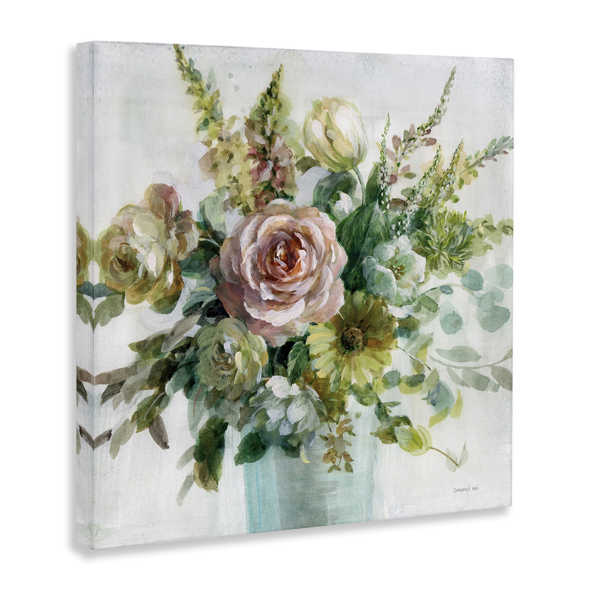 Stupell Industries Sage & Peach Flowers Botanical & Floral Painting Gallery Wrapped Canvas Art Print Wall Art, 24 x 24