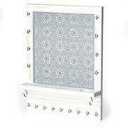 Wall Mounted Jewelry Organizer with Shelf, Bracelet Holder Rod and 17 Antique Brass Hooks - Rustic White Wood Earring and Necklace Hanging Rack - 13 x 17 Inch