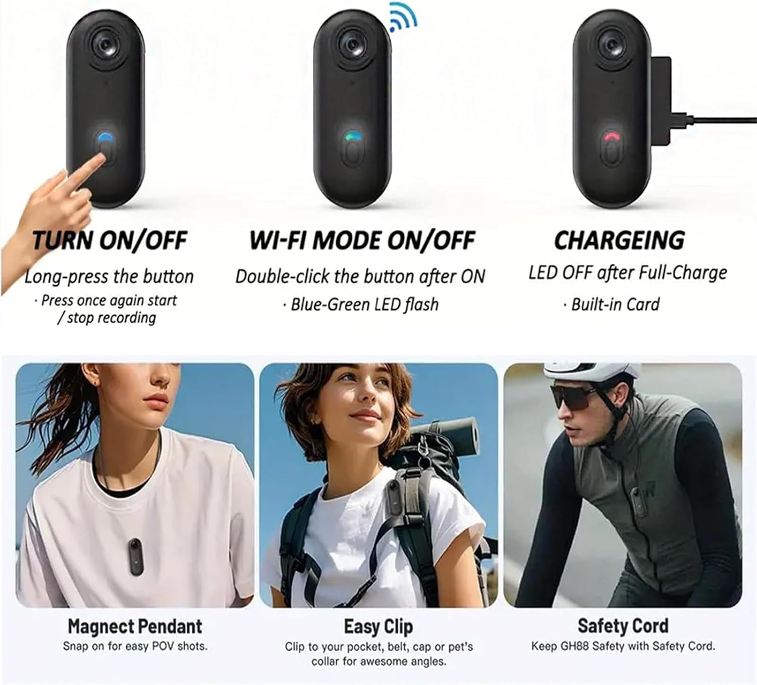 4K HD Wearable Body Camera, Hands-Free Mini Action Cam with Audio, Video, Mount Anywhere for Vlogging, Cycling, Diving