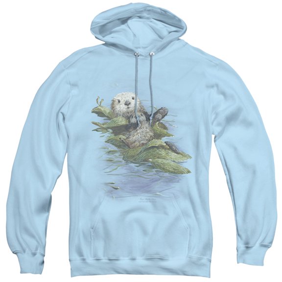 Wildlife Kelp Cradle Otters Adult Pullover Hoodie Sweatshirt Light Blue