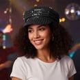thumbnail image 7 of Jiibva Glitter Sequin Hat 70s Disco Adult Hat Bling Costume Hats Retro Dress Up Caps Newsboy Cap Beret Birthday Party Dance Caps Fancy Dress Accessory, 7 of 7