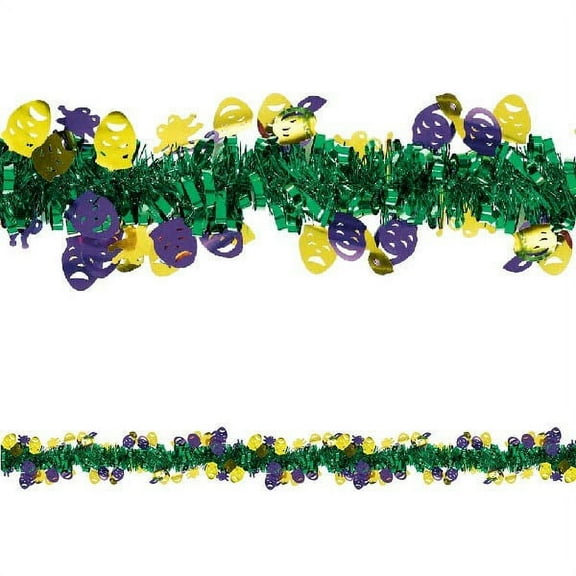 Amscan Mardi Gras Comedy Tragedy Masks Tinsel Decorated Garland, 15' (Multi-color)