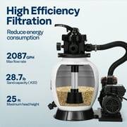 SPECSTAR 12 Inch Sand Filter Pump 7 Way Valve w/ 24 Hours Timer 1/3 HP Pool Pump 2080 GPH Fits 7500 Gallons Above Ground Pool, 28.7 Pound Sand Capacity