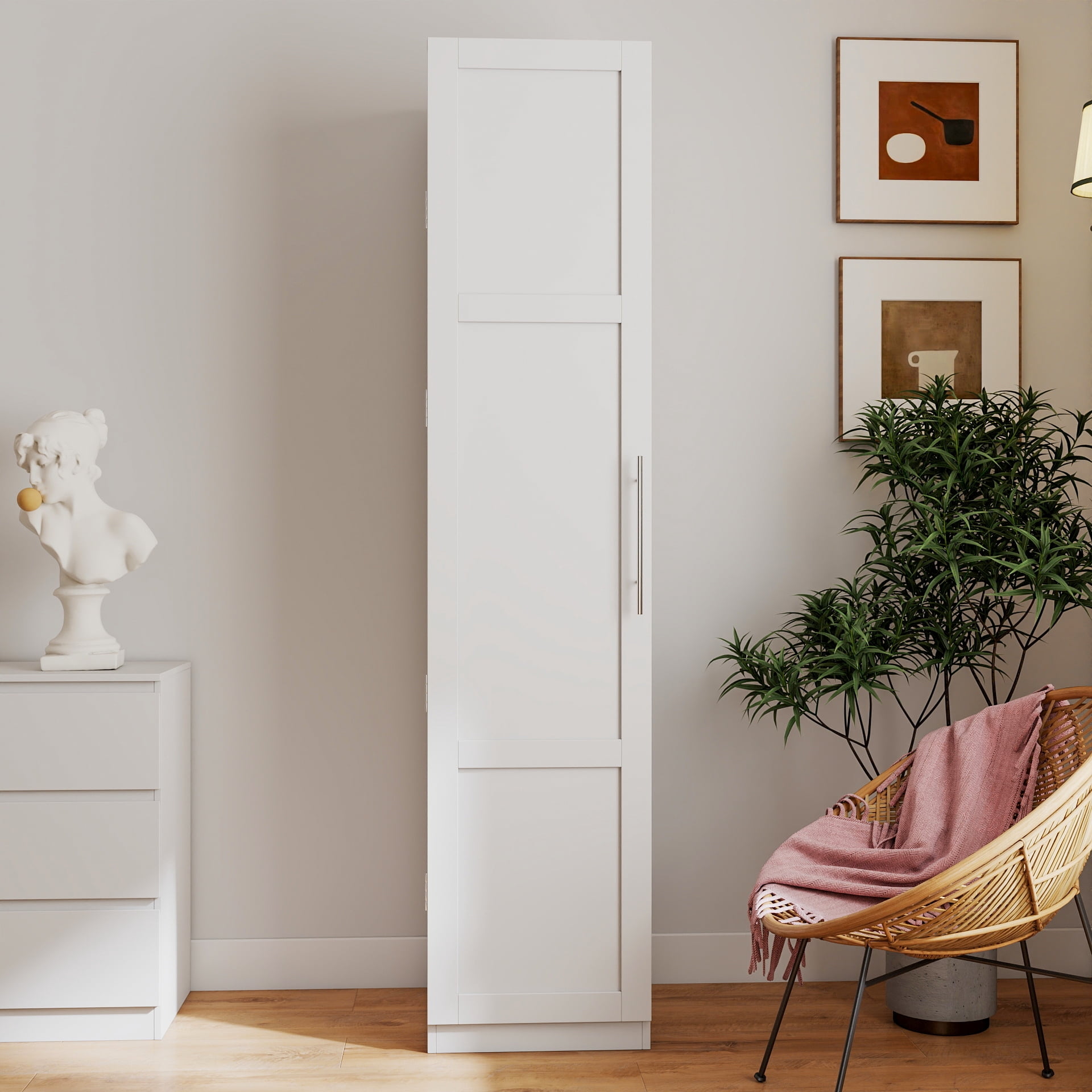 Kitchen Pantry Cabinet Freestanding Buffet Cupboard with Adjustable Shelves Side Racks, White