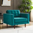 thumbnail image 2 of Harriet Fauteuil Rembourré en Velours Dos Coussin Style Mid-Century Modern en Turquoise, 2 of 6