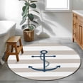 thumbnail image 4 of Round Area Rug 4ft, Coastal Blue Anchor Art Non-Shedding Washable Area Rug, Vintage Gray Stripe Non Slip Low-Profile Circle Rugs for Living Room, Bedroom Dining Room, 4 of 9