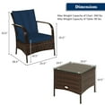 thumbnail image 3 of Costway 3 PCS Patio Wicker Rattan Furniture Set Coffee Table & 2 Rattan Chair W/Cushions-Navy, 3 of 12