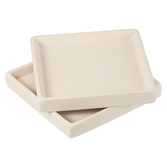 Uxcell 5" Ceramic Square Planter Saucer Flower Pot Drip Tray Coaster, Beige 2 Pack