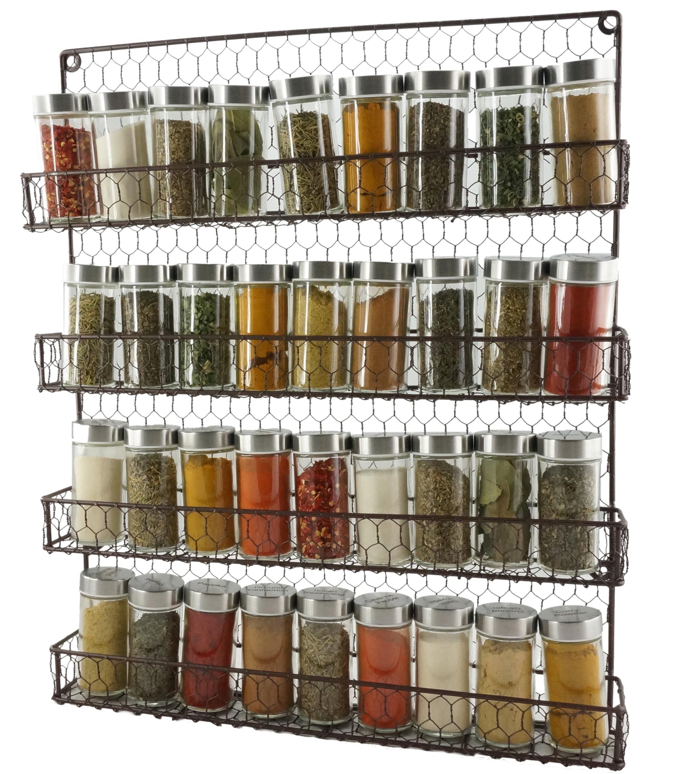 SpaceAid Spice Rack Organizer for Cabinet Door or Wall Mount (4 Pack) with  415 Spice Labels - Wood Hanging Seasoning Shelf for Cupboard Pantry or over