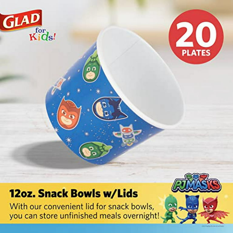 Glad for Kids 12 oz PJ Masks Space Paper Snack Bowls with Lids, 20 Ct, Disposable Paper Bowls with Lid with PJ Masks Space Design