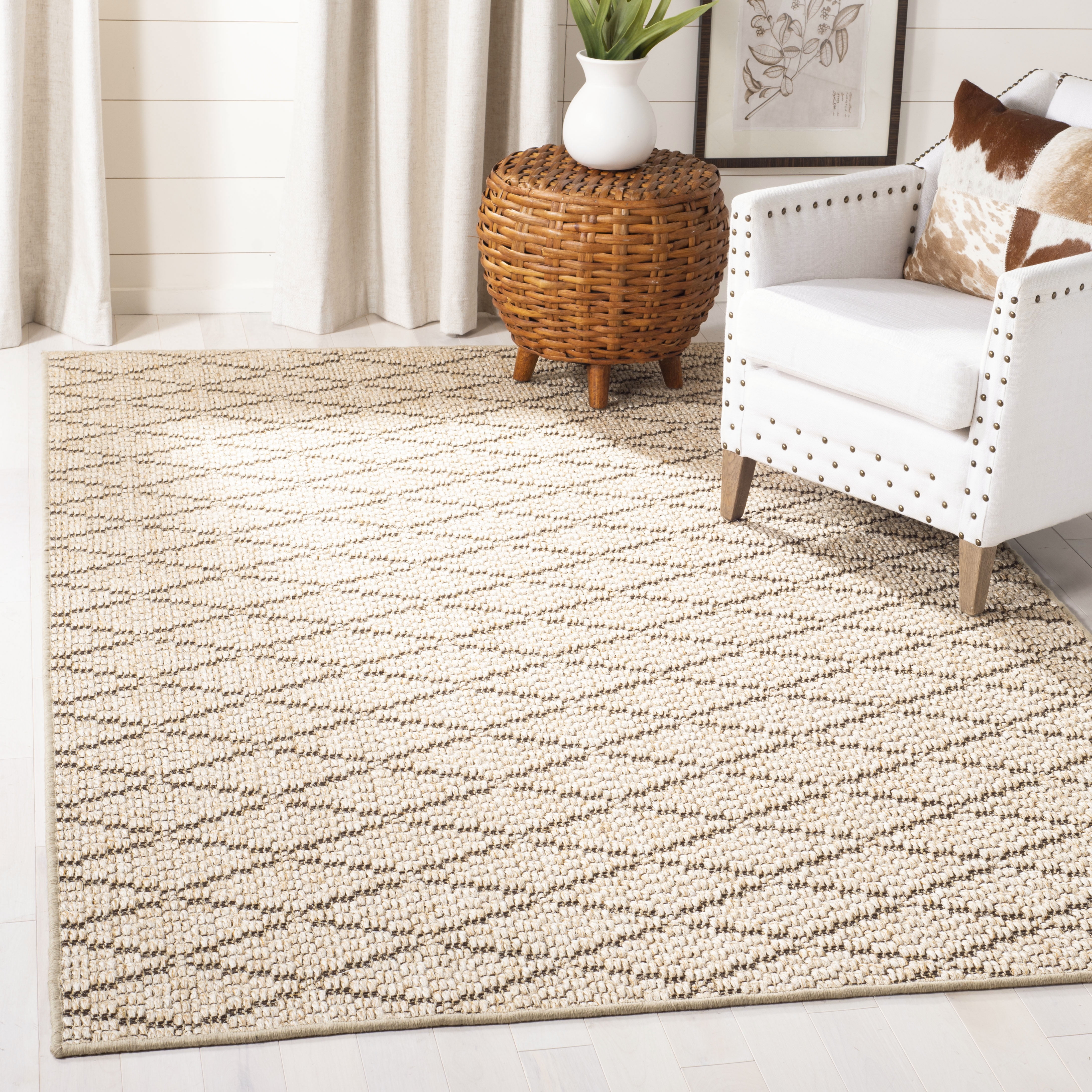 SAFAVIEH Palm Beach Bairre Geometric Area Rug, Beige/Brown, 5' x 8'