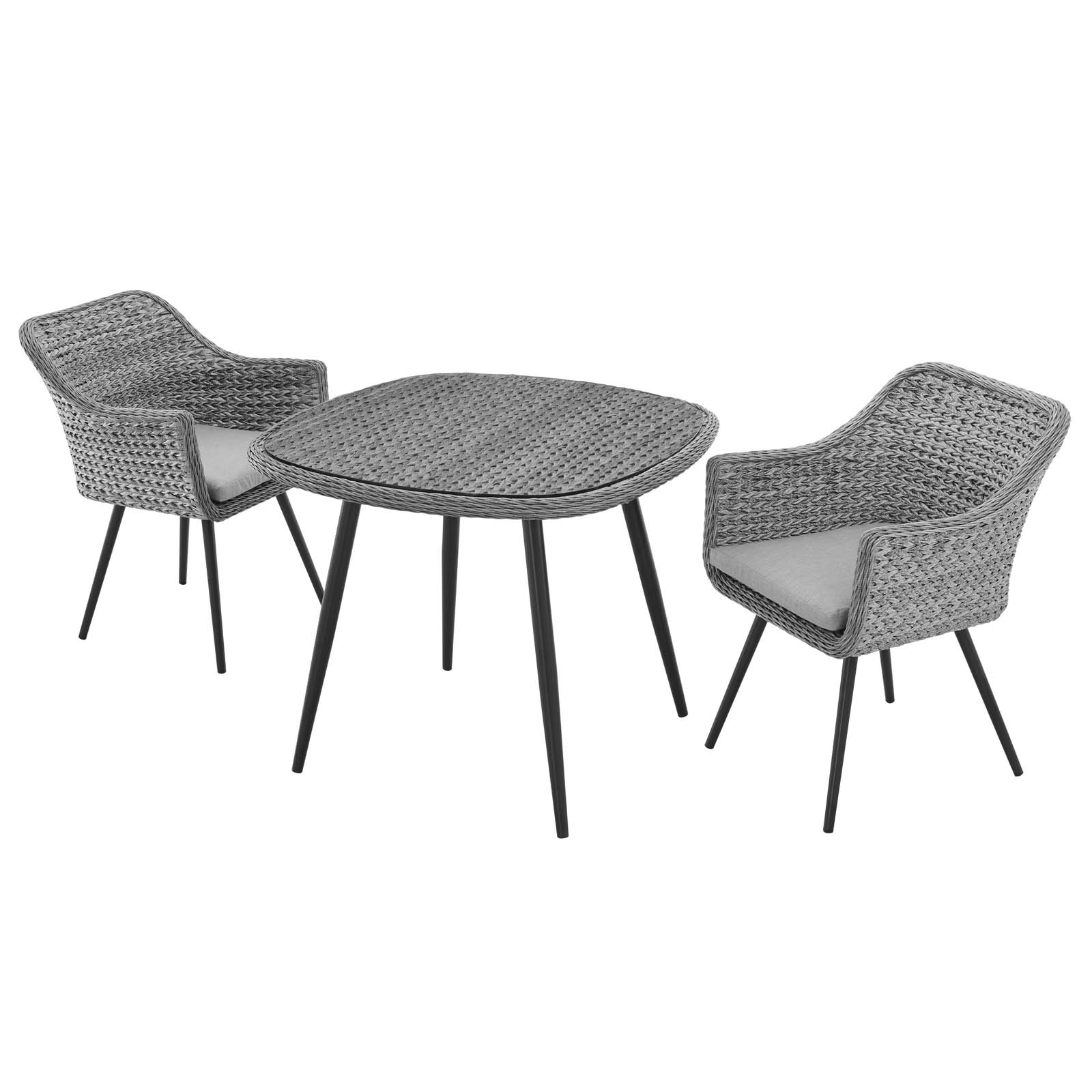 Contemporary Modern Urban Designer Outdoor Patio Balcony Garden Furniture Side Dining Chair and Table Set, Fabric Rattan Wicker Aluminum, Grey Gray - image 3 of 8