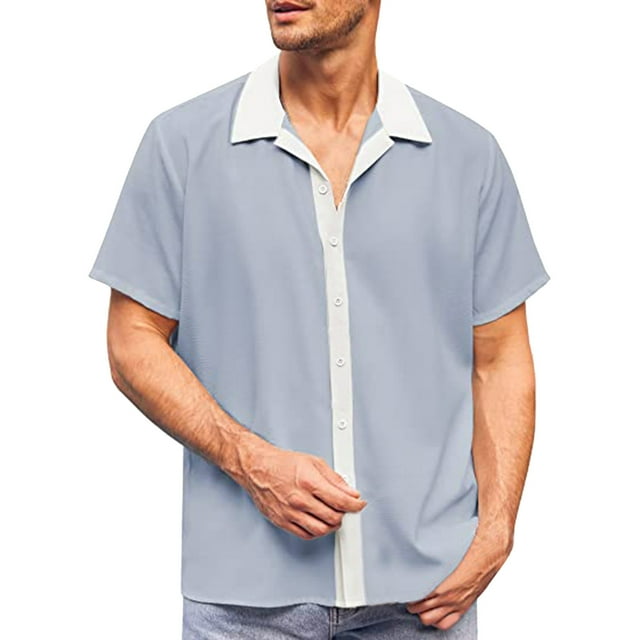 BOBOGOJP Chemise Boutonnée pour Hommes Manches Courtes Coupe Régulière Chemise Habillée Décontractée Business, Bleu Clair G