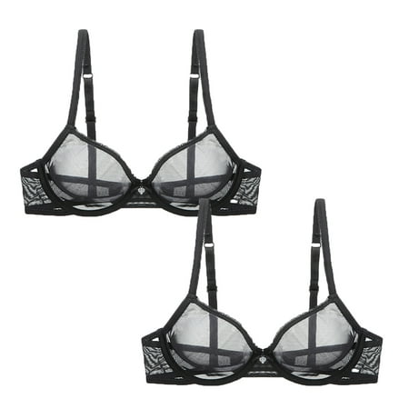 

Xmarks Women s Sexy Lace Push Up Plus Size Bra Sheer Balconette Underwire Unlined 2 Pieces Black 90C