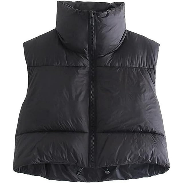 Shiyifa Veste Courte à Col Montant avec Fermeture Éclair pour Femmes
