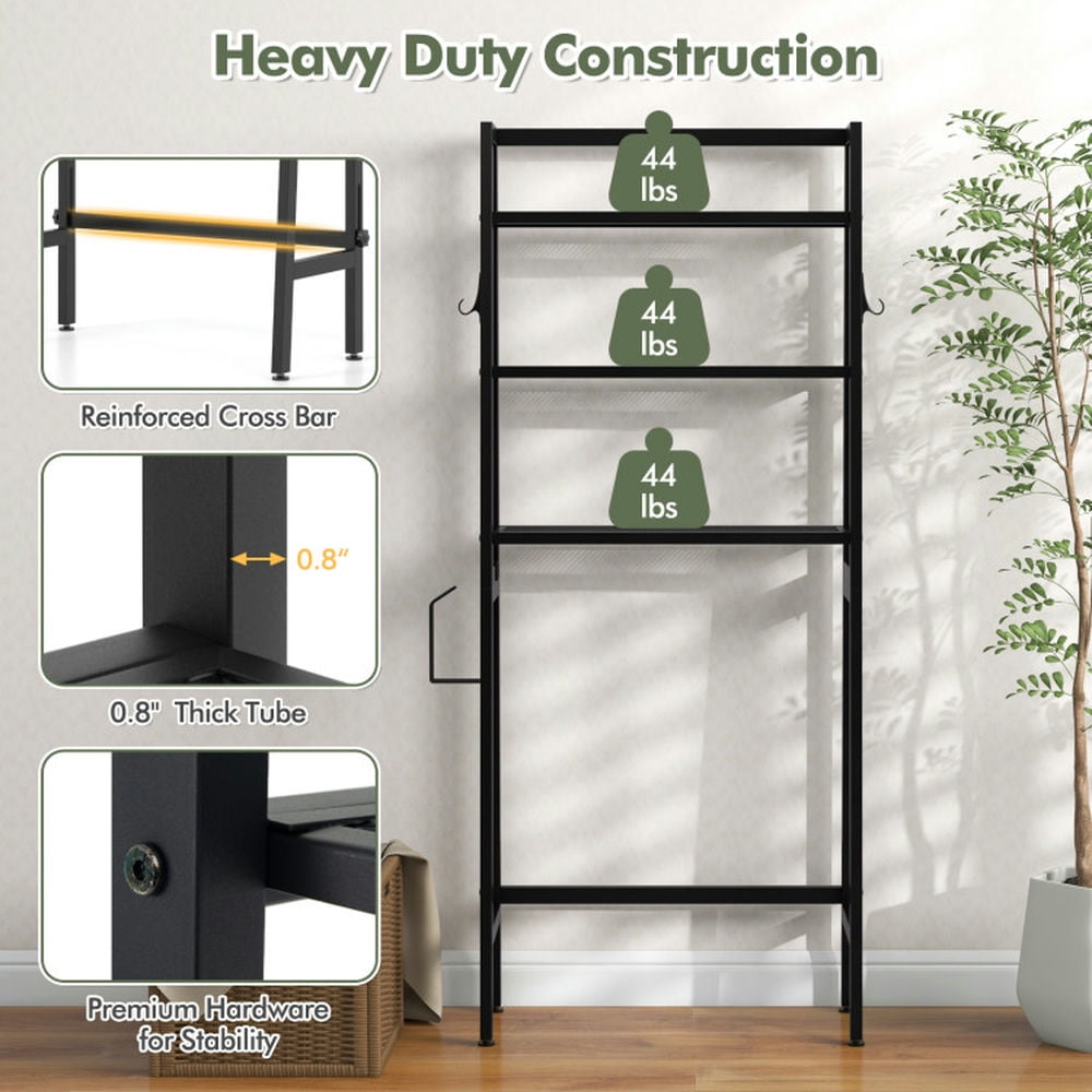 Finihen Toilet Storage Rack, Toilet Storage Shelf, 3-Tier Over The Toilet Storage Shelf with Adjustable Bottom Bar, for Bathroom, Black