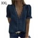 thumbnail image 1 of Camiseta de mujer Encaje Cuello en V Camisa de manga corta Blusa Top casual, Azul marino, XXL Vogacara AP001454-20, 1 of 6