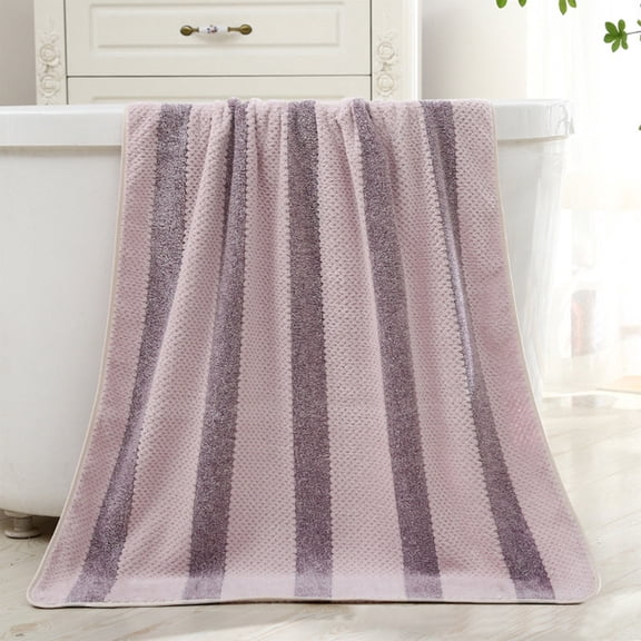 Btomtd Pineapple Check Striped Bath Towels, Thickened Absorbent Hand Towels for Washing, Soft Dry Hair Wrap Towel and Washcloth for Daily Use, 1-Pack, Size 30" x 14", Purple
