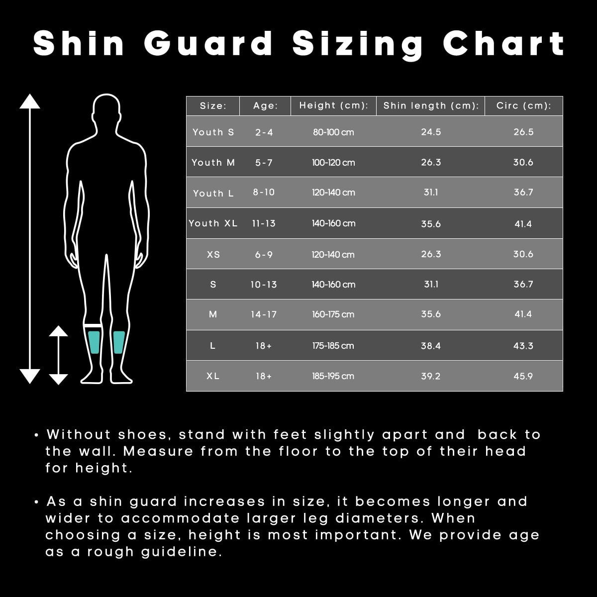 Vizari Shin Guard Size Chart