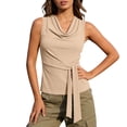 thumbnail image 2 of Uootdi Women's Tops Cowl Neck Sleeveless Tie Waist Tops Office Elegant Style Lightweight Breathable Relaxed-Fit Blouses Gift, 2 of 9