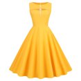 thumbnail image 6 of Zpanxa 1950's Dresses for Women Vintage, Sleeveless Hollow Mid-Length Dress, Formal Stretch Slim High Waist Swing Dress, Audrey Hepburn Style Party Dresses Gold S, 6 of 8