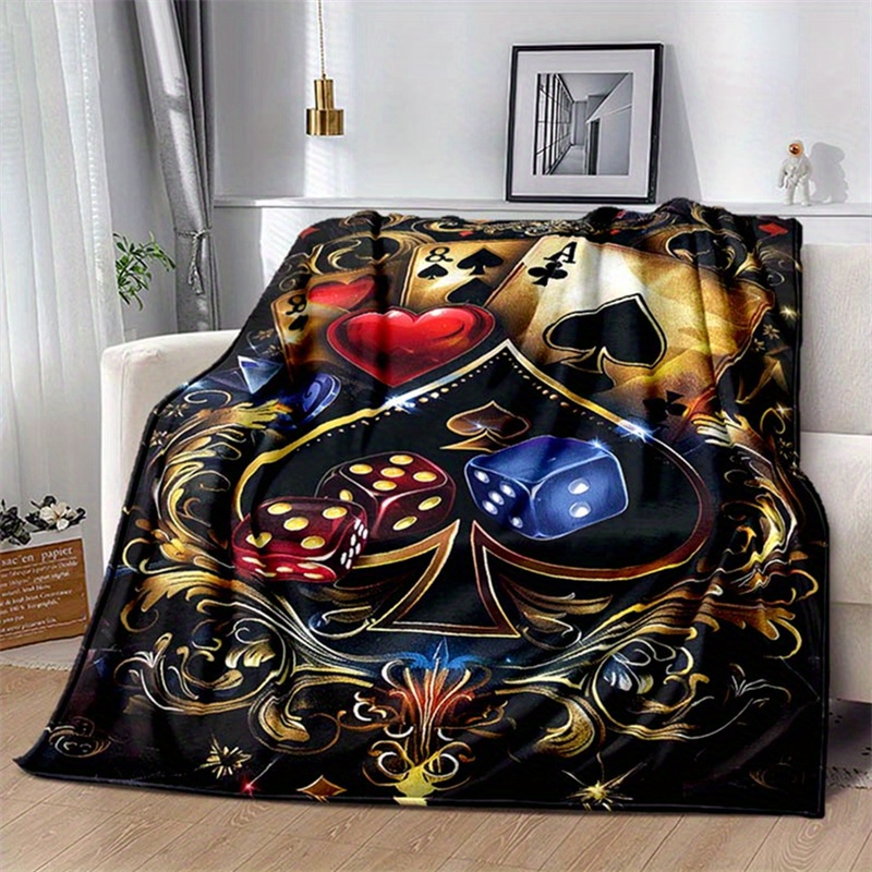 Vintage Poker and Dice Blanket 85.04inch Retro Plush Throw Warm & Lightweight Multipurpose Sofa Bed Travel Picnic Mat Non-Woven Red Longest Side Over 70.87inch