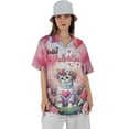 thumbnail image 4 of Hello Valentine’s Day American Shorthair Flower Crown Romantic Pink Floral Hawaiian Shirt Breathable Summer Unisex Merch Cat Lover Kitten Owner Gifts - 00031, 4 of 6