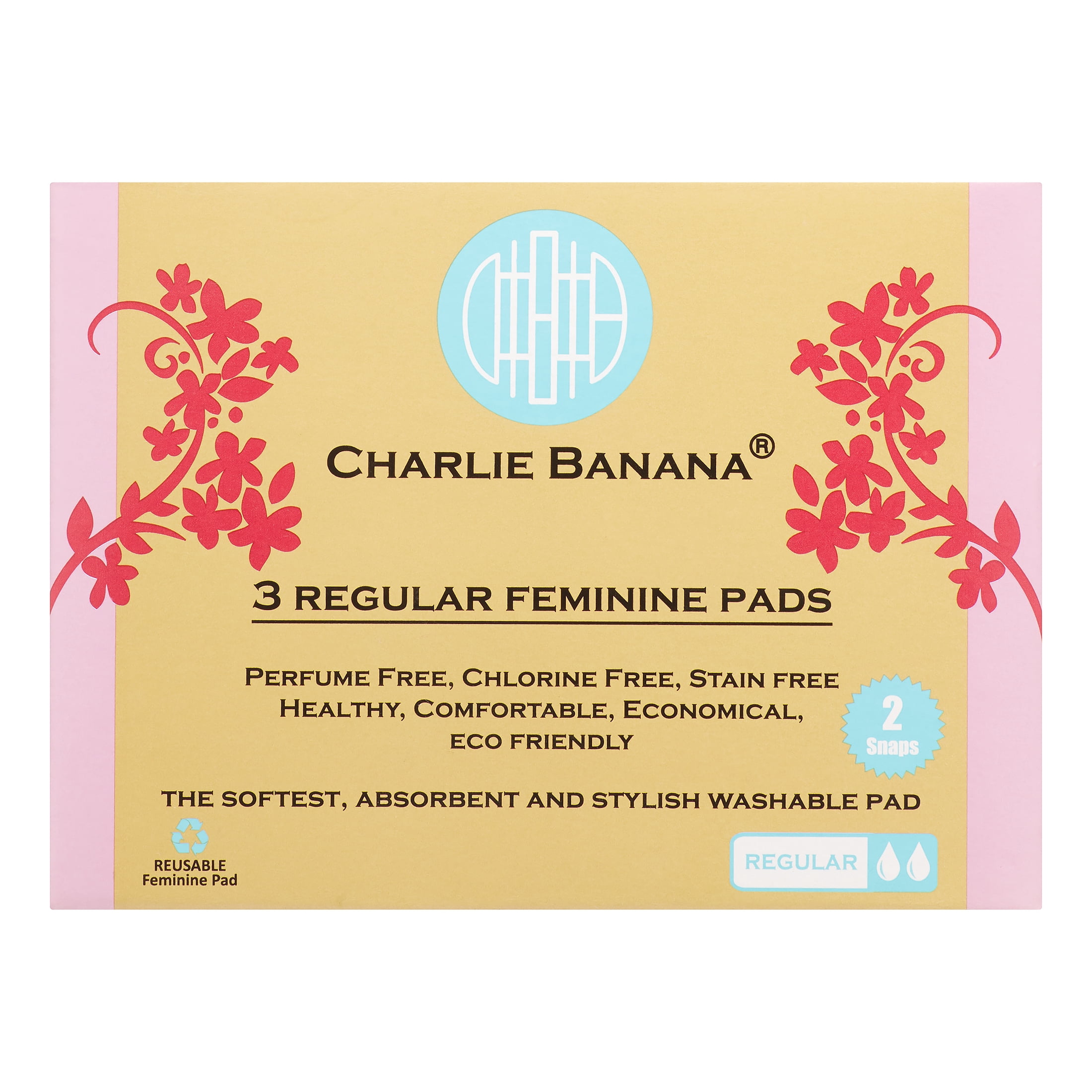 Charlie Banana Washable Cloth Pads, Peony Blossom, Regular, 3 Ct