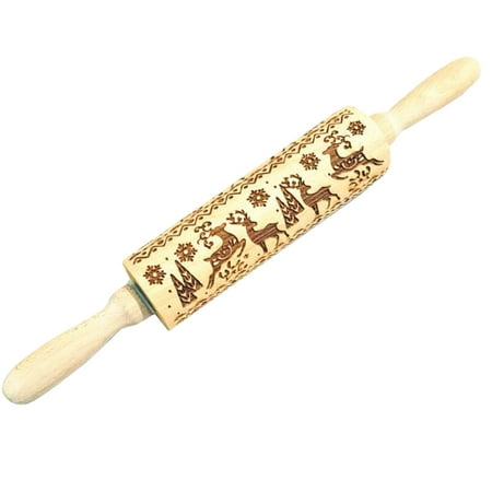 

Kitchen Snow Wood Rolling Pin Engraved Carved Embossed Christmas Rolling Tool