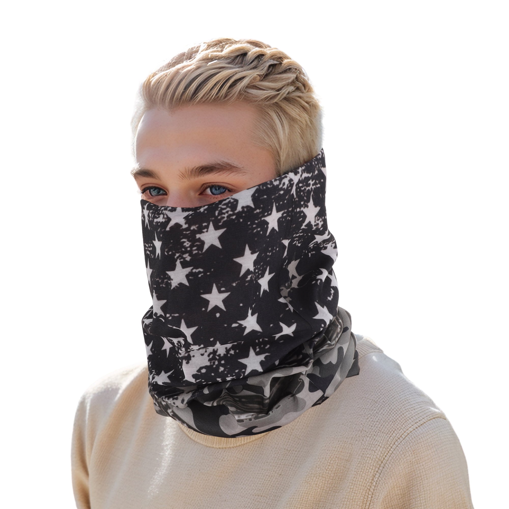Unique Bargains Stars Pattern Face Scarf Mask Black Gray 1 Pc